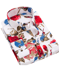 Wit met rode en blauwe bloemenprint