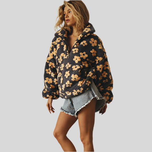 Noor | Zachte sherpa-fleece met bloemendetail
