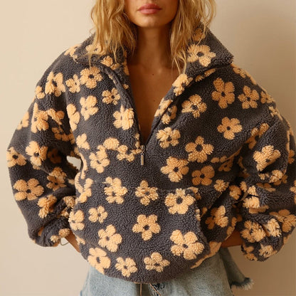 Noor | Zachte sherpa-fleece met bloemendetail
